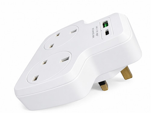 Double plug adapter with - usb, &