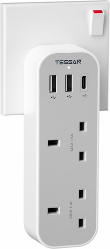 Double plug adaptor with 3 - plug, uk