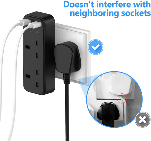 Double plug adapter with - with, usb