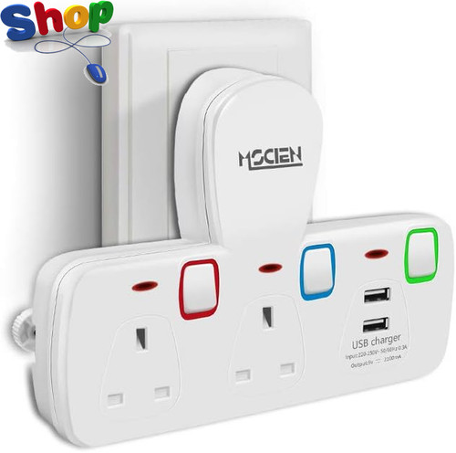 Double plug adapter with 2 - plug, uk