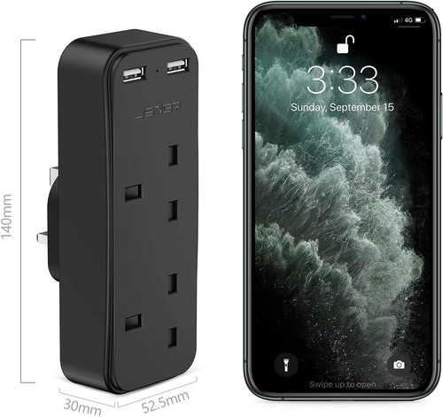 Double plug adapter with usb - with, 2
